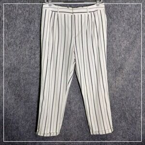 DKNY Pants 14 Straight Ankle Leg White Black Striped Pockets High Rise‎ Pockets